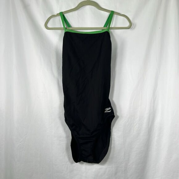 Women's Solid Flyback Training One Piece Black/ Green Endurance+ 14/40 - Picture 3 of 6